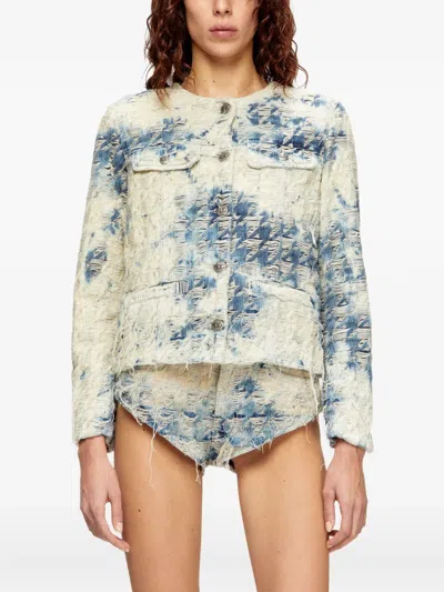 千鸟格纹编织牛仔夹克