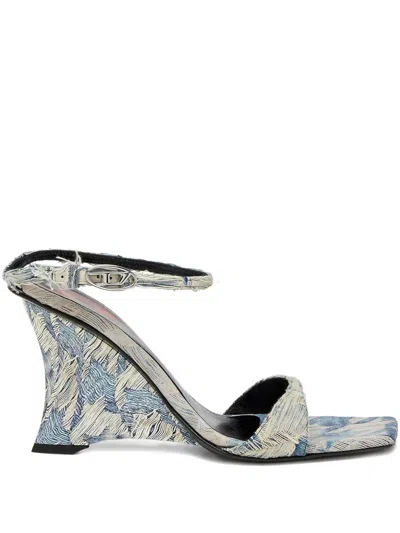 Diesel Jacquard Pattern Open Toe Wedge Sandals In Blue