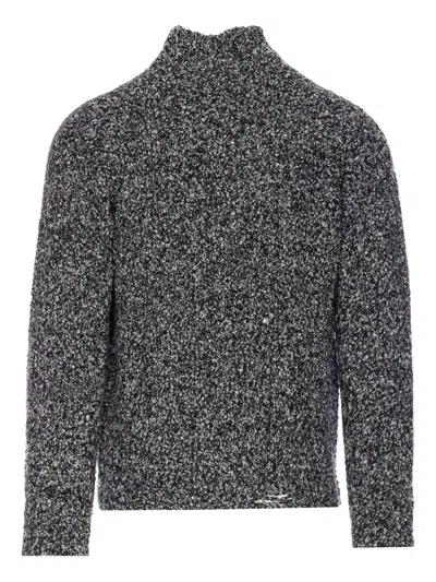 Diesel Crewneck Knitted Sweater Textured Turtleneck In Black