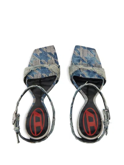 Diesel Jacquard Pattern Open Toe Wedge Sandals In Blue