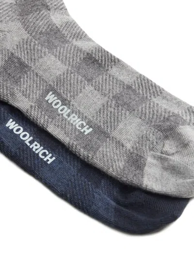 Woolrich Check-pattern Socks (pack Of Two) In Blue