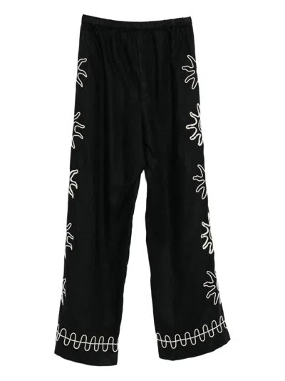 Rails X Lspace Emmie Embroidered Linen Trousers In Black