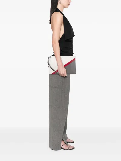 Pre-owned Fendi 2010-2025 Zucca Coated Canvas Ff 1974 Diagonal Vitello Liberty Clutch Bag In White