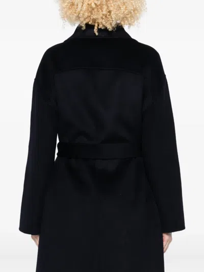 The Dynamis Studio Belted Wool Coat In Blue
