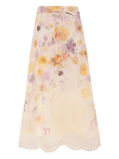 Zimmermann Printed Linen Blend Memento Skirt In Neutral