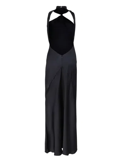 Attico Asymmetrical Midi Dress With Raw Edge Detail In Black
