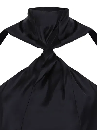 Attico Asymmetrical Midi Dress With Raw Edge Detail In Black