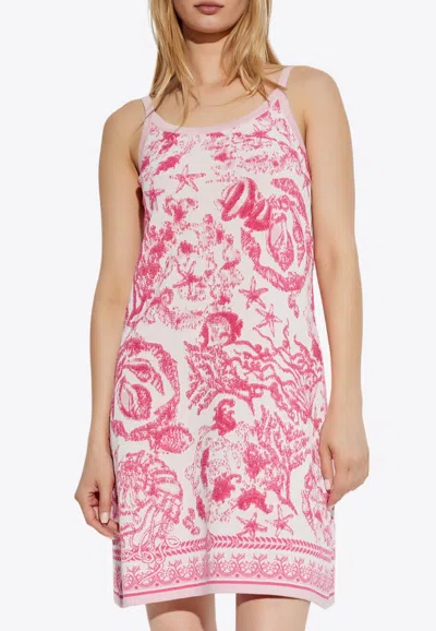 Versace Pink Underwater Barocco A-line Knit Minidress In Multi