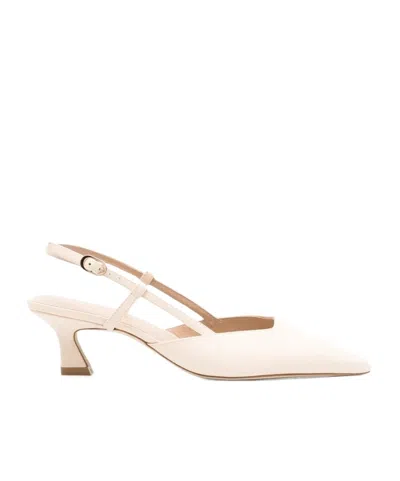 Stuart Weitzman Vinnie Leather Kitten Slingback Pumps In White
