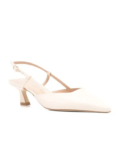 Stuart Weitzman Vinnie Leather Kitten Slingback Pumps In White