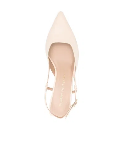 Stuart Weitzman Vinnie Leather Kitten Slingback Pumps In White