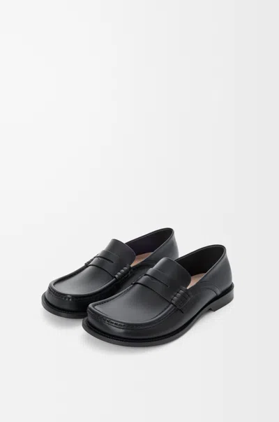 Loewe Penny Strap Round Toe Stitched Detailing Loafers In Black