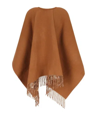 Fendi Women Biscuit Wool Blend Reversible Cape In Brown