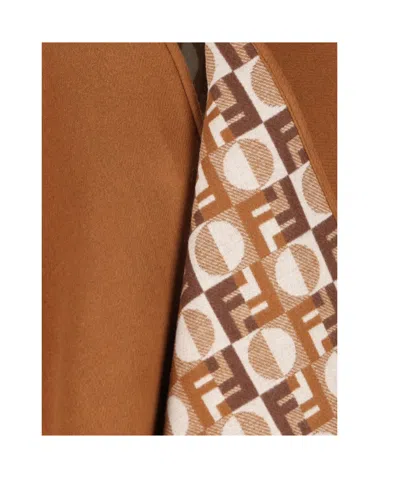 Fendi Women Biscuit Wool Blend Reversible Cape In Brown