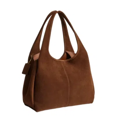 Coach Suede Tote Bag Detachable Strap In Brown