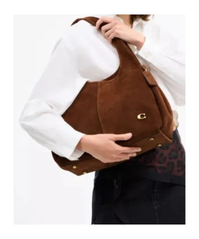 Coach Suede Tote Bag Detachable Strap In Brown