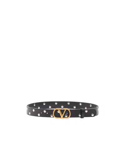 Valentino Garavani Vlogo Signature Belt In Shiny Calfskin 30 Mm Woman Black 100 In Black