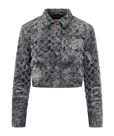 Diesel Textured Cropped Blazer Long Sleeves In Black