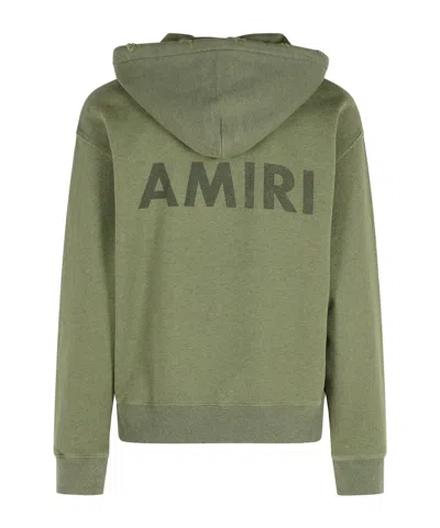 Amiri Cotton Sweatshirt Hooded Kangaroo Pocket In Green