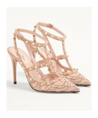 Valentino Rockstud 100 Lace And Leather Pumps In Pink