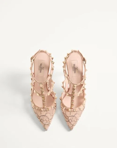 Valentino Rockstud 100 Lace And Leather Pumps In Pink