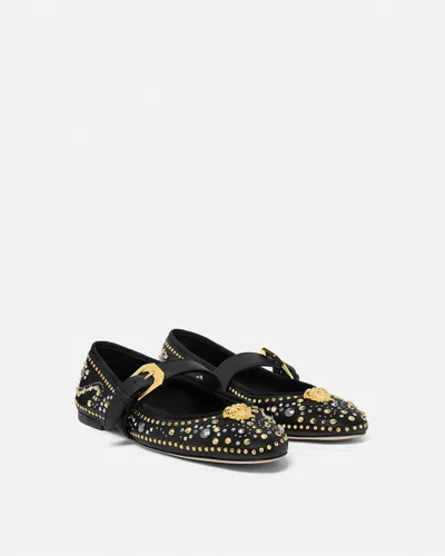 Versace Black Ballerinas With Studs Application And Buckle Closure In Leather Woman In Black
