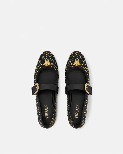 Versace Black Ballerinas With Studs Application And Buckle Closure In Leather Woman In Black