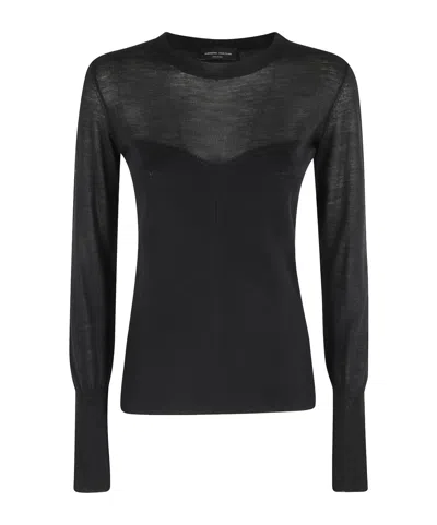 Roberto Collina Fitted Long Sleeve Bustier With Round Neckline In Black