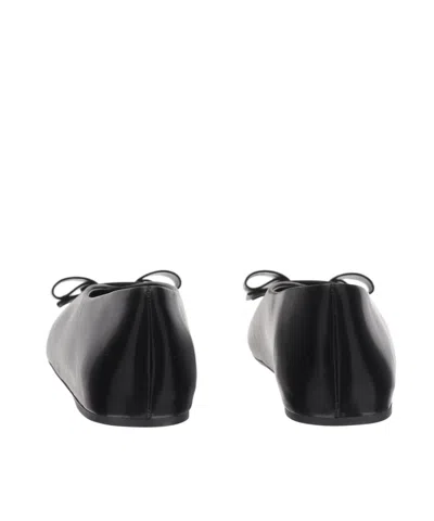 Ferragamo Leather Round Toe Ballerina Shoes With Bow Detail In Blue