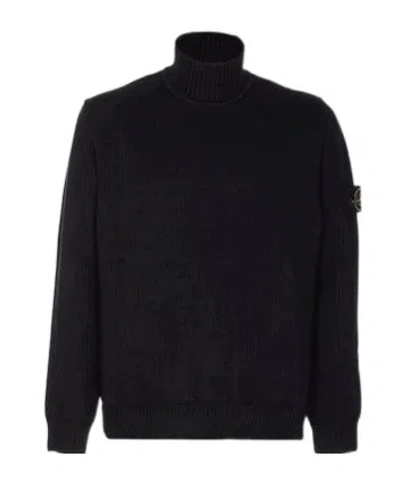 Stone Island Logo Roll-neck Jumper In Black