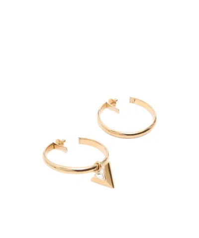 Valentino Crystal Metal Hoop Earrings With Geometric Pendant In Gold