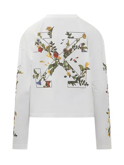 Off-white Floral Graphic Long Sleeve Top In White