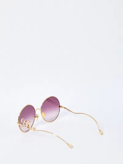 Chloé Round Frame Sunglasses Thin Temples In Burgundy