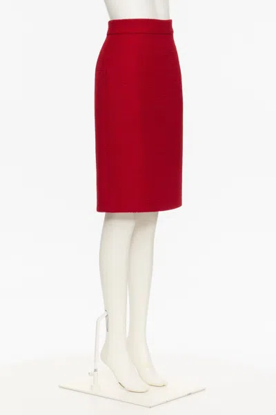 Valentino High-rise Wool-blend Tweed Pencil Skirt In Red