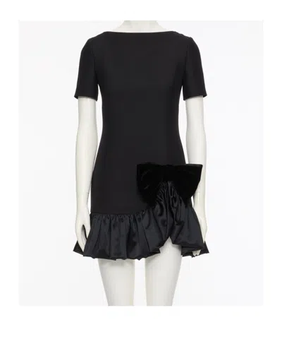 Valentino Garavani Bow Detail Wool And Silk Mini Dress In Black