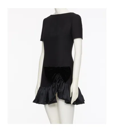 Valentino Garavani Bow Detail Wool And Silk Mini Dress In Black