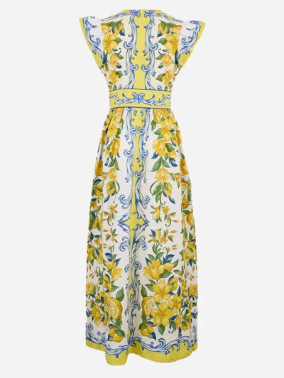 Farm Rio Off-white Sicily Scarf Organic Cotton Maxi Dress In Yellow