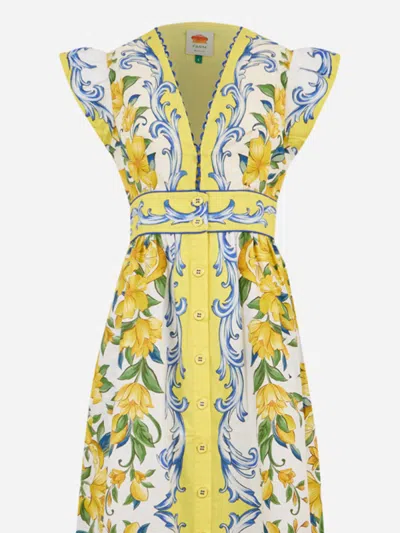 Farm Rio Off-white Sicily Scarf Organic Cotton Maxi Dress In Yellow