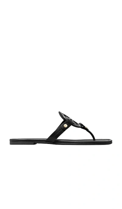 Tory Burch Leather Sandals With Logo On The Front In Black