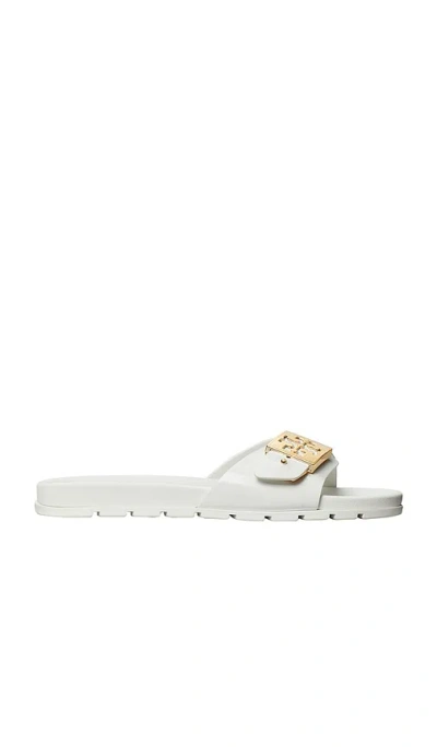 Tory Burch Slide Sandals With Metallic Buckle Accent In White