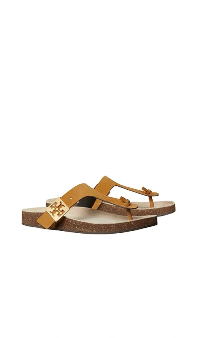 Tory Burch Mellow Leather Buckle Thong Sandals In Beige