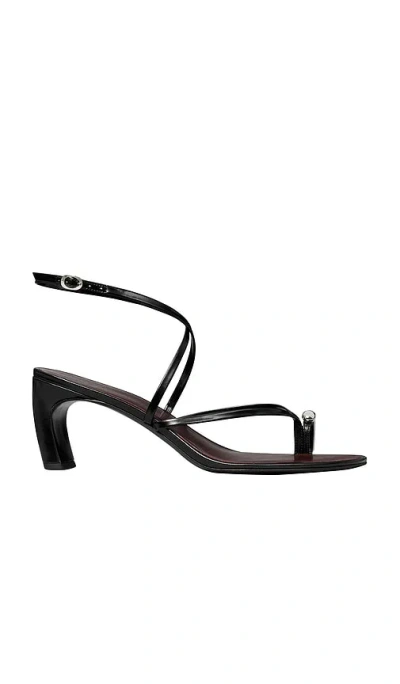 Tory Burch Pierced Leather Toe Ring Strappy Sandals In Black