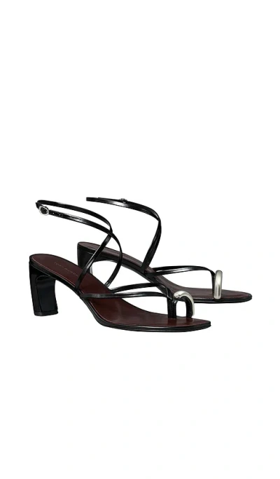 Tory Burch Pierced Leather Toe Ring Strappy Sandals In Black