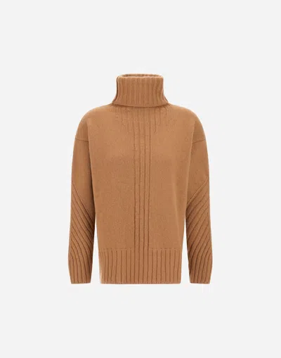 Herno Turtleneck Sweater In 100% Wool In Brown