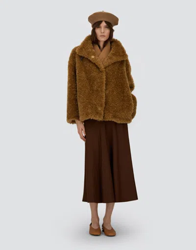 Herno Cape In Curly Alternative Fur In Brown