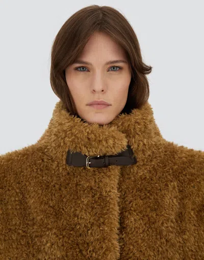 Herno Cape In Curly Alternative Fur In Brown