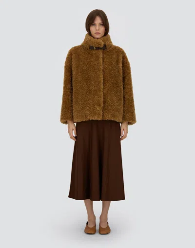 Herno Cape In Curly Alternative Fur In Brown