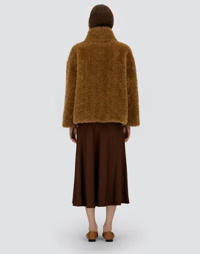 Herno Cape In Curly Alternative Fur In Brown
