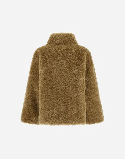 Herno Cape In Curly Alternative Fur In Brown