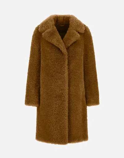 Herno Coat In Curly Alternative Fur In Brown